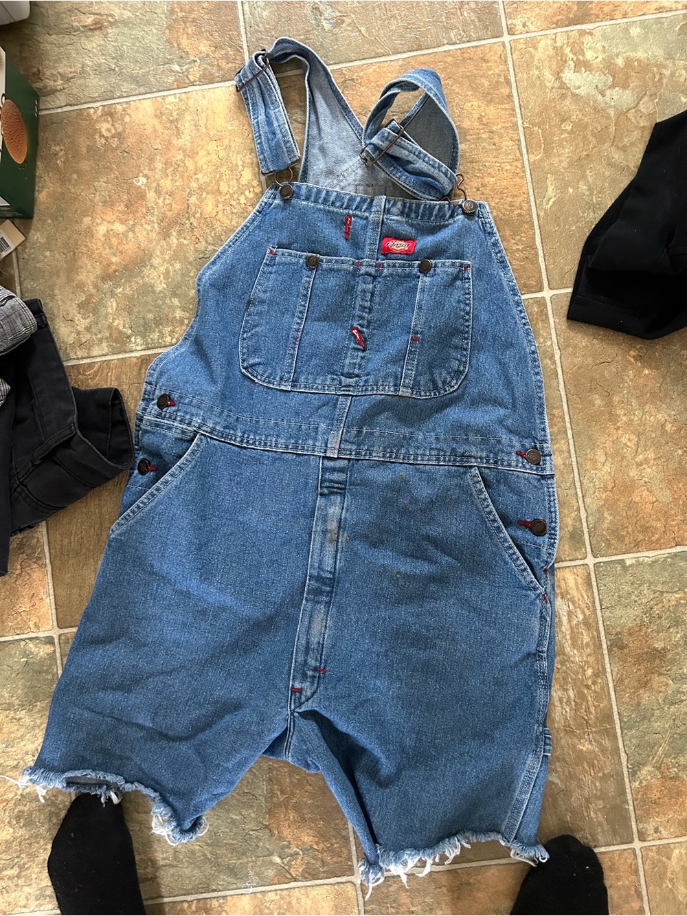 Dickies Blue Denim Shortalls with Frayed Hem
